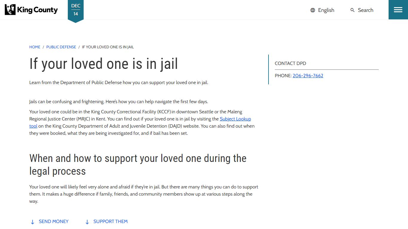 If your loved one is in jail - King County, Washington
